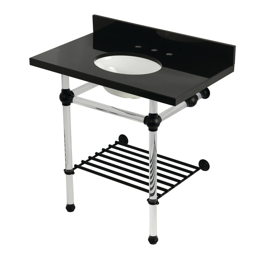 Templeton 36-Inch Black Granite Console Sink with Acrylic Legs and Shelf (8-Inch, 3-Hole)