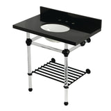 Templeton 36-Inch Black Granite Console Sink with Acrylic Legs and Shelf (8-Inch, 3-Hole)