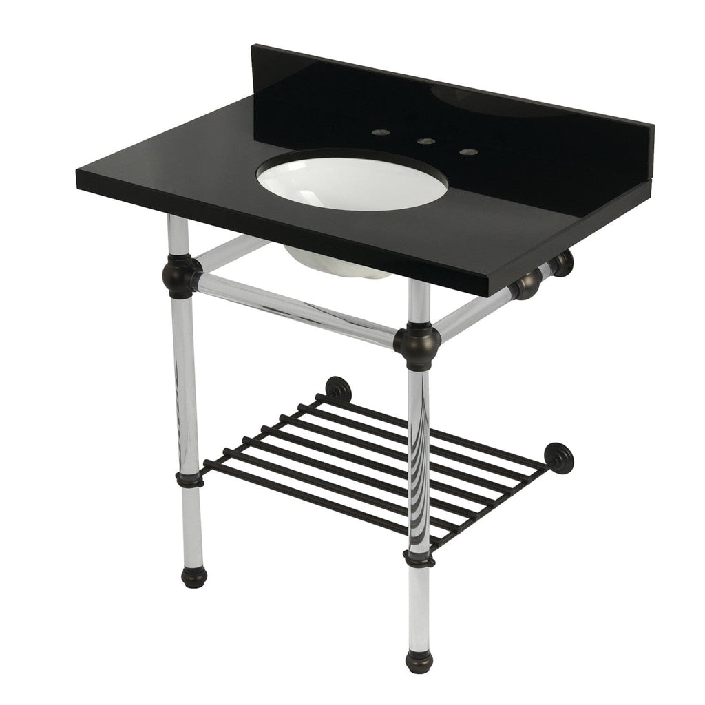Templeton 36-Inch Black Granite Console Sink with Acrylic Legs and Shelf (8-Inch, 3-Hole)