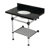 Templeton 36-Inch Black Granite Console Sink with Acrylic Legs and Shelf (8-Inch, 3-Hole)