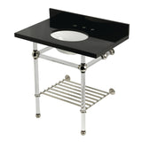 Templeton 36-Inch Black Granite Console Sink with Acrylic Legs and Shelf (8-Inch, 3-Hole)