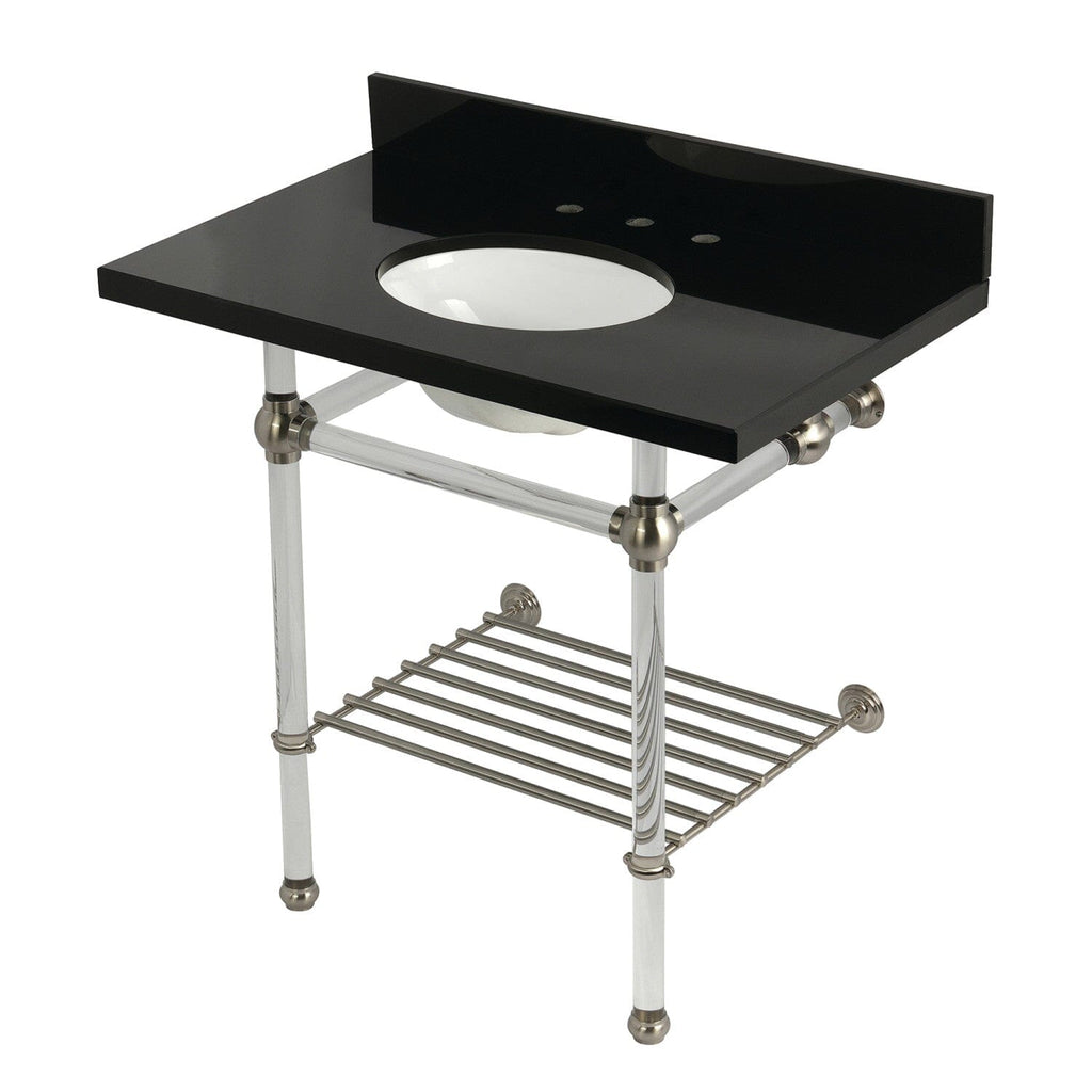 Templeton 36-Inch Black Granite Console Sink with Acrylic Legs and Shelf (8-Inch, 3-Hole)