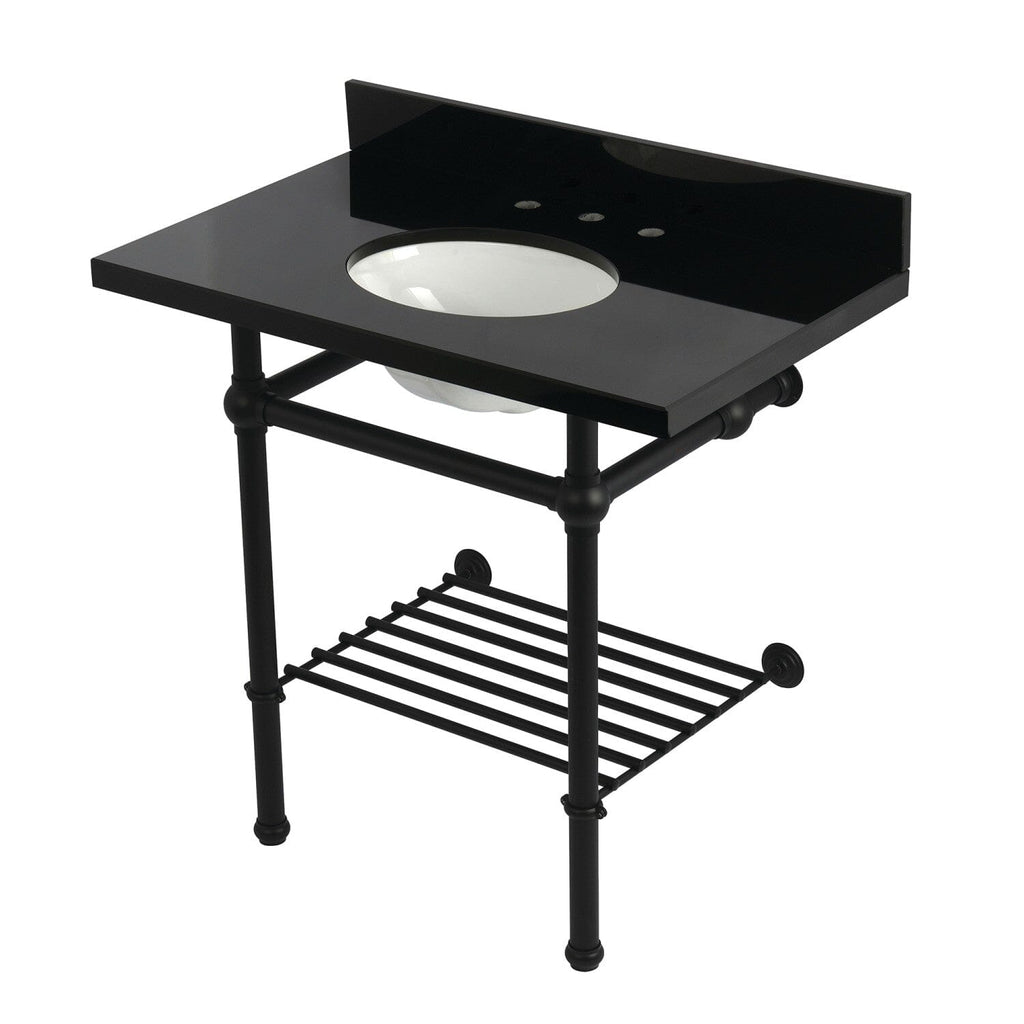 Templeton 36-Inch Black Granite Console Sink with Brass Legs and Shelf (8-Inch, 3-Hole)