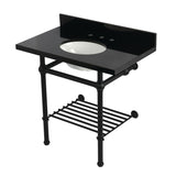 Templeton 36-Inch Black Granite Console Sink with Brass Legs and Shelf (8-Inch, 3-Hole)