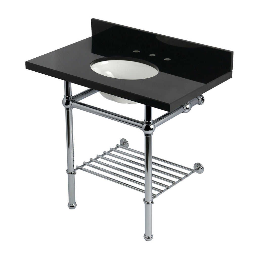 Templeton 36-Inch Black Granite Console Sink with Brass Legs and Shelf (8-Inch, 3-Hole)