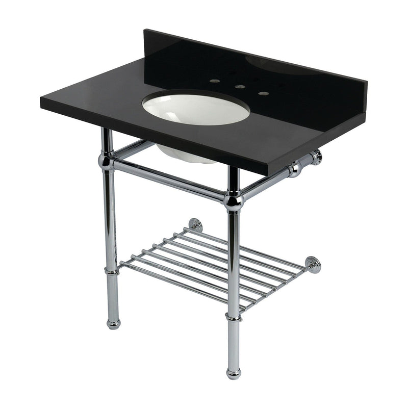 Templeton 36-Inch Black Granite Console Sink with Brass Legs and Shelf (8-Inch, 3-Hole)
