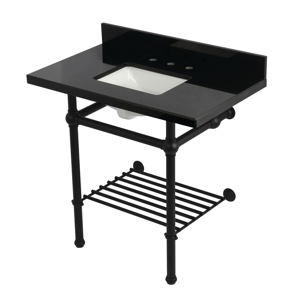 Templeton 36-Inch Black Granite Console Sink with Brass Legs and Shelf (8-Inch, 3-Hole)
