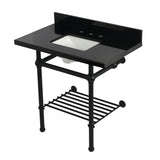 Templeton 36-Inch Black Granite Console Sink with Brass Legs and Shelf (8-Inch, 3-Hole)