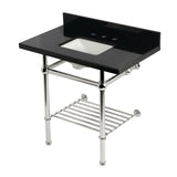Templeton 36-Inch Black Granite Console Sink with Brass Legs and Shelf (8-Inch, 3-Hole)