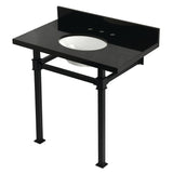 Monarch 36-Inch Black Granite Console Sink with Stainless Steel Legs (8-Inch, 3-Hole)