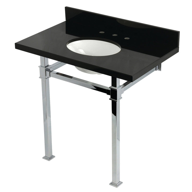Monarch 36-Inch Black Granite Console Sink with Stainless Steel Legs (8-Inch, 3-Hole)