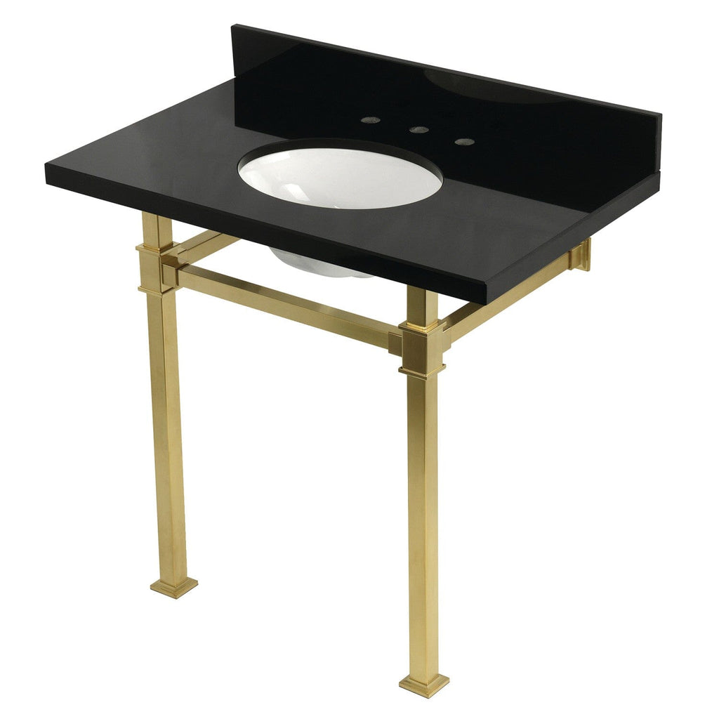 Monarch 36-Inch Black Granite Console Sink with Stainless Steel Legs (8-Inch, 3-Hole)