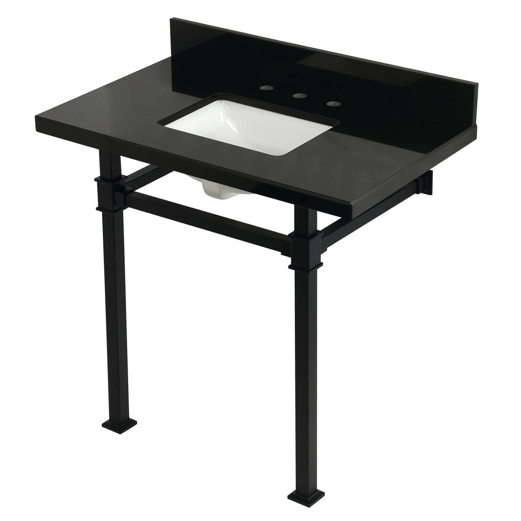 Monarch 36-Inch Black Granite Console Sink with Stainless Steel Legs (8-Inch, 3-Hole)