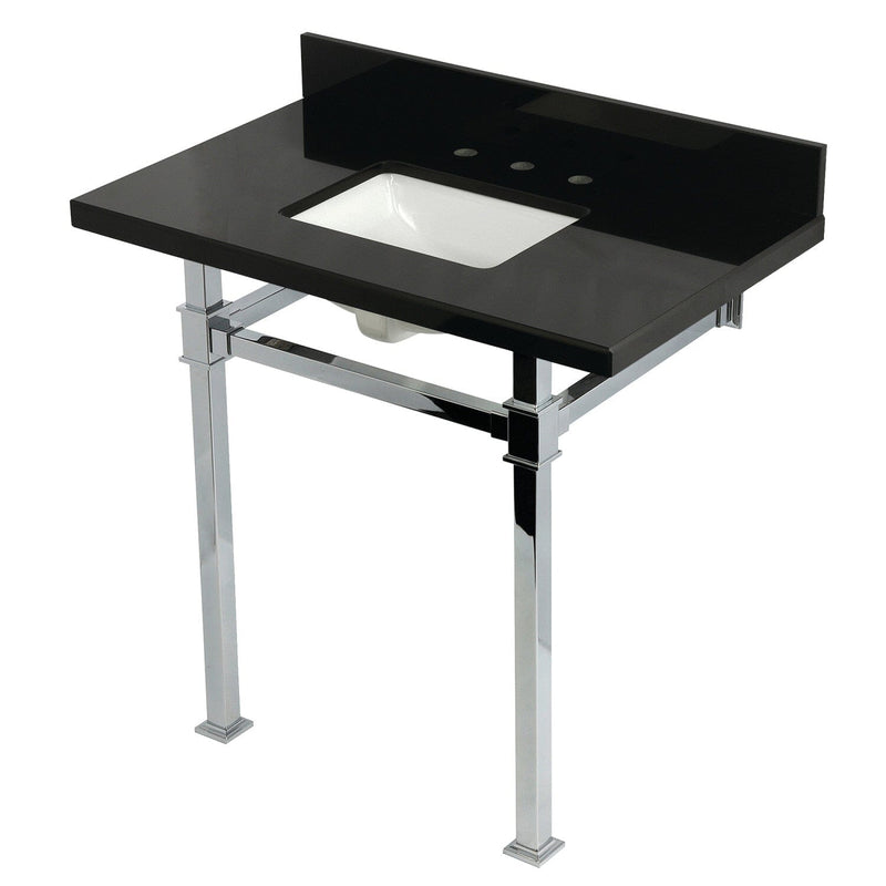 Monarch 36-Inch Black Granite Console Sink with Stainless Steel Legs (8-Inch, 3-Hole)