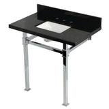 Monarch 36-Inch Black Granite Console Sink with Stainless Steel Legs (8-Inch, 3-Hole)
