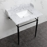 Habsburg 30-Inch Carrara Marble Console Sink with Brass Legs (8-Inch, 3-Hole)