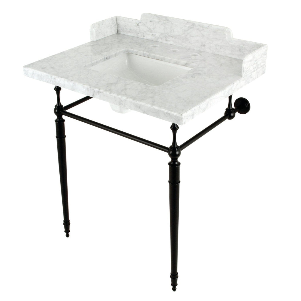Habsburg 30-Inch Carrara Marble Console Sink with Brass Legs (8-Inch, 3-Hole)