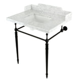 Habsburg 30-Inch Carrara Marble Console Sink with Brass Legs (8-Inch, 3-Hole)