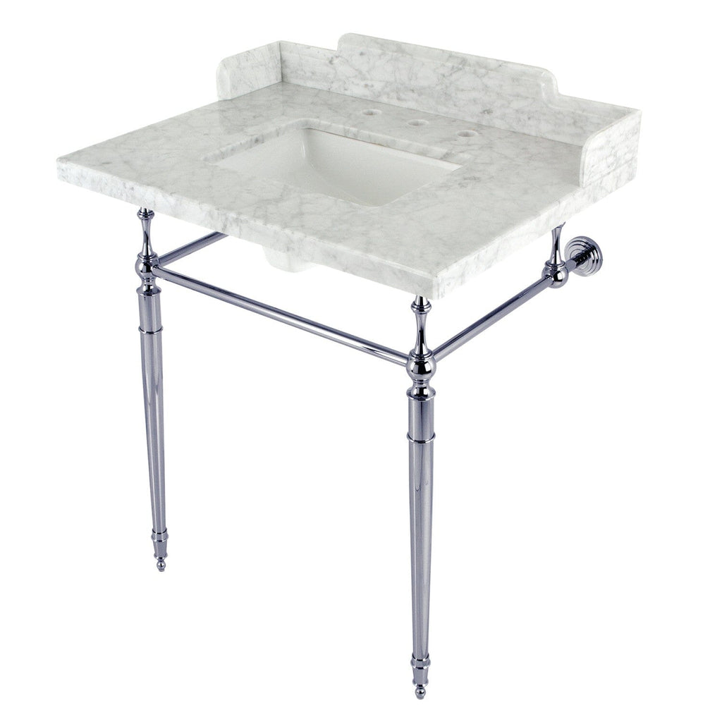 Habsburg 30-Inch Carrara Marble Console Sink with Brass Legs (8-Inch, 3-Hole)