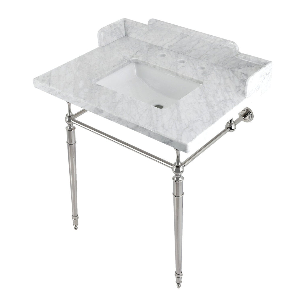 Habsburg 30-Inch Carrara Marble Console Sink with Brass Legs (8-Inch, 3-Hole)