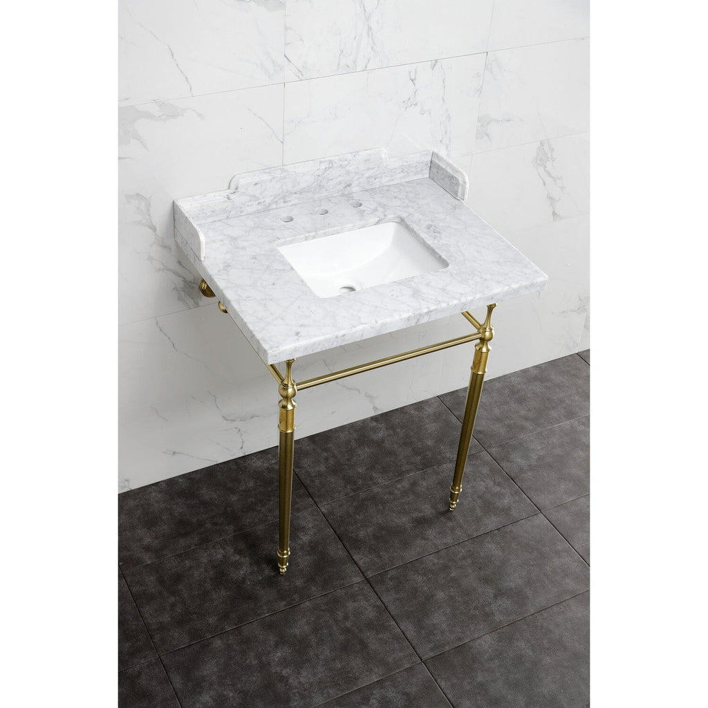 Habsburg 30-Inch Carrara Marble Console Sink with Brass Legs (8-Inch, 3-Hole)