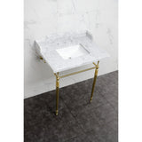Habsburg 30-Inch Carrara Marble Console Sink with Brass Legs (8-Inch, 3-Hole)