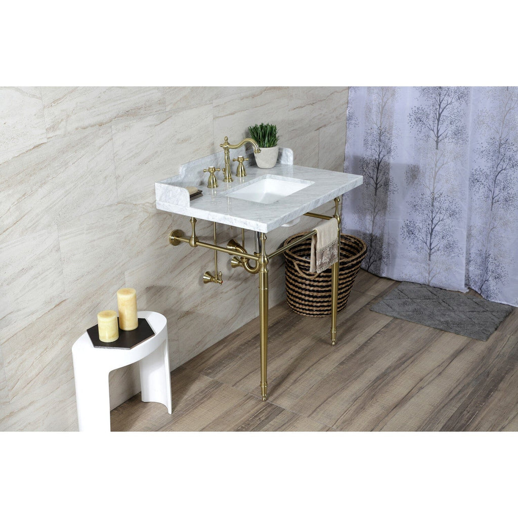 Habsburg 30-Inch Carrara Marble Console Sink with Brass Legs (8-Inch, 3-Hole)