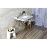 Habsburg 30-Inch Carrara Marble Console Sink with Brass Legs (8-Inch, 3-Hole)
