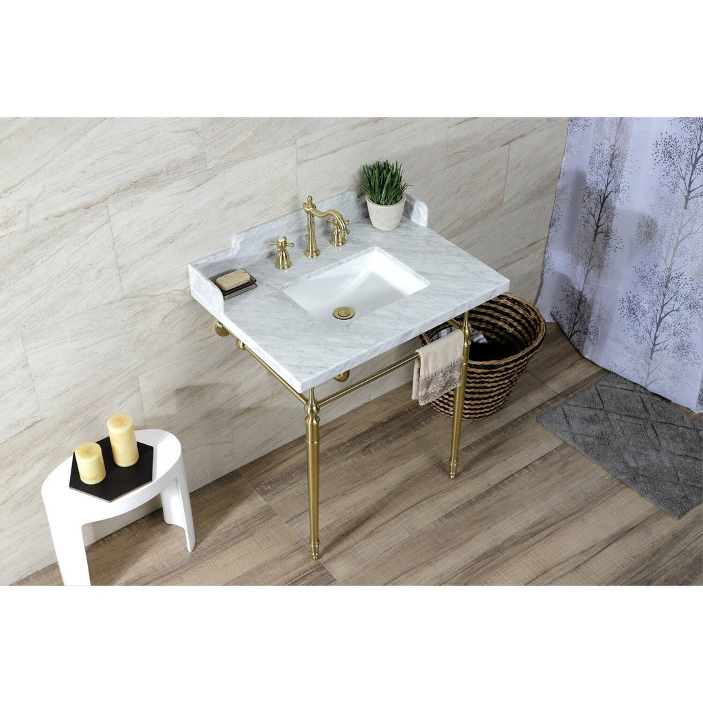 Habsburg 30-Inch Carrara Marble Console Sink with Brass Legs (8-Inch, 3-Hole)