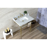 Habsburg 30-Inch Carrara Marble Console Sink with Brass Legs (8-Inch, 3-Hole)