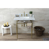 Habsburg 30-Inch Carrara Marble Console Sink with Brass Legs (8-Inch, 3-Hole)
