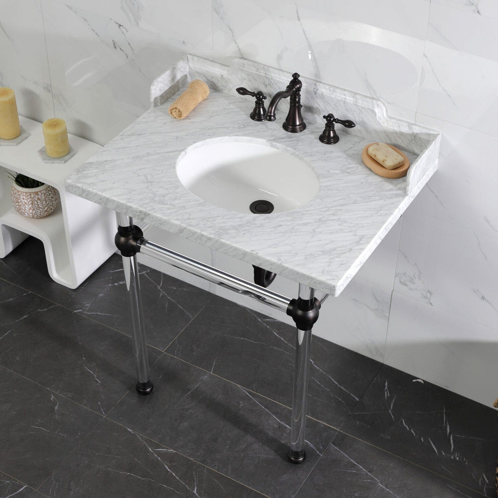 Pemberton 30-Inch Carrara Marble Console Sink with Acrylic Legs (8-Inch, 3-Hole)