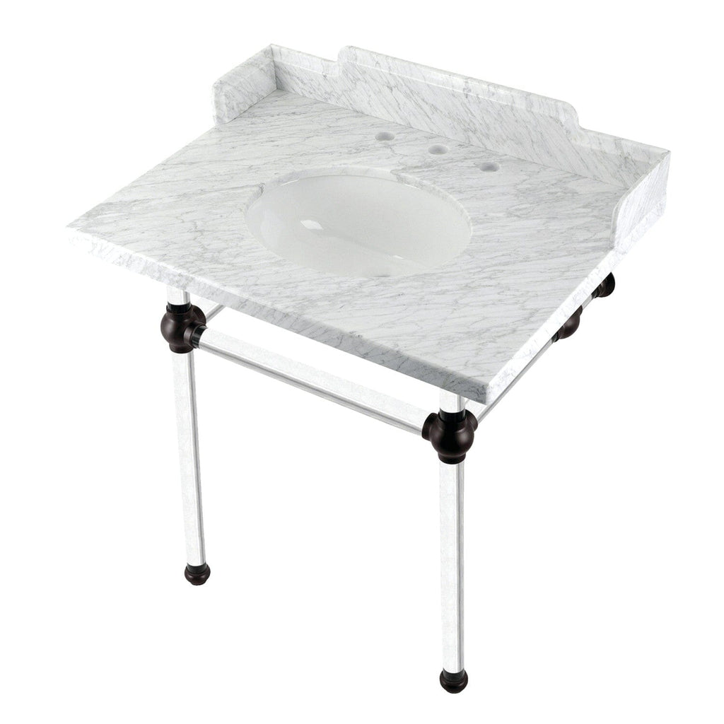Pemberton 30-Inch Carrara Marble Console Sink with Acrylic Legs (8-Inch, 3-Hole)
