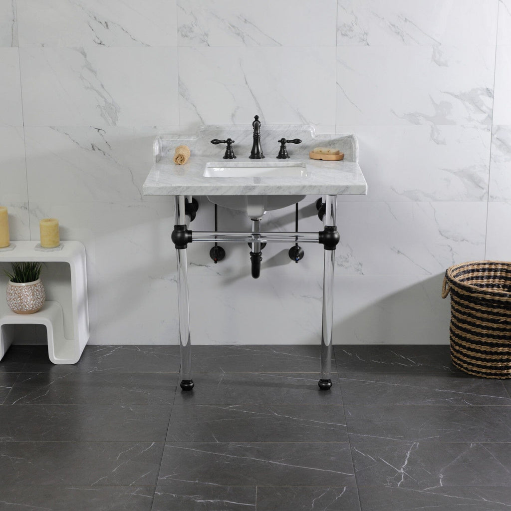 Pemberton 30-Inch Carrara Marble Console Sink with Acrylic Legs (8-Inch, 3-Hole)