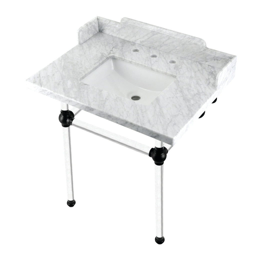 Pemberton 30-Inch Carrara Marble Console Sink with Acrylic Legs (8-Inch, 3-Hole)