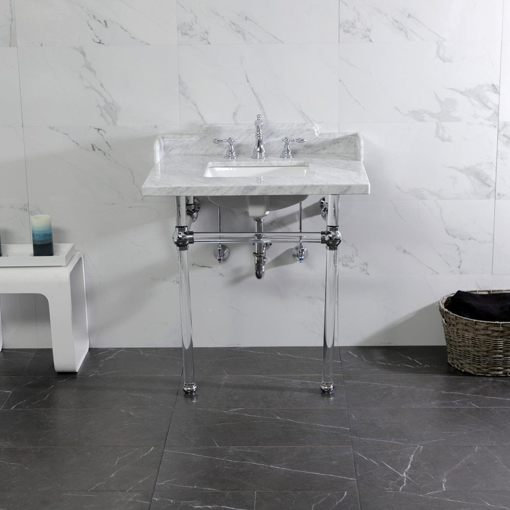 Pemberton 30-Inch Carrara Marble Console Sink with Acrylic Legs (8-Inch, 3-Hole)