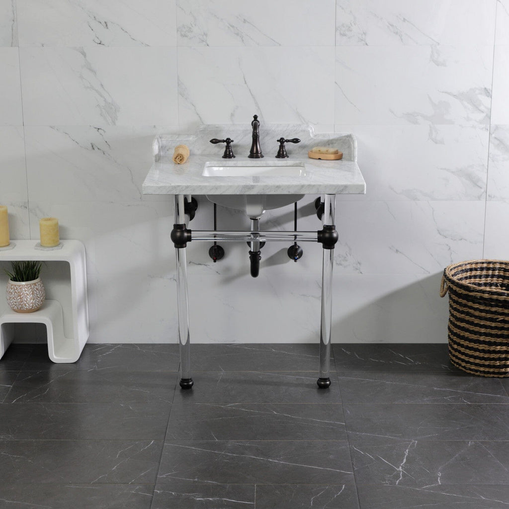Pemberton 30-Inch Carrara Marble Console Sink with Acrylic Legs (8-Inch, 3-Hole)