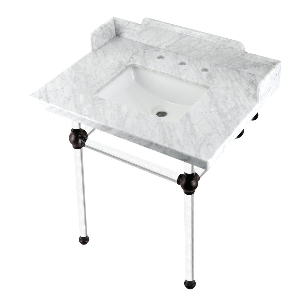Pemberton 30-Inch Carrara Marble Console Sink with Acrylic Legs (8-Inch, 3-Hole)