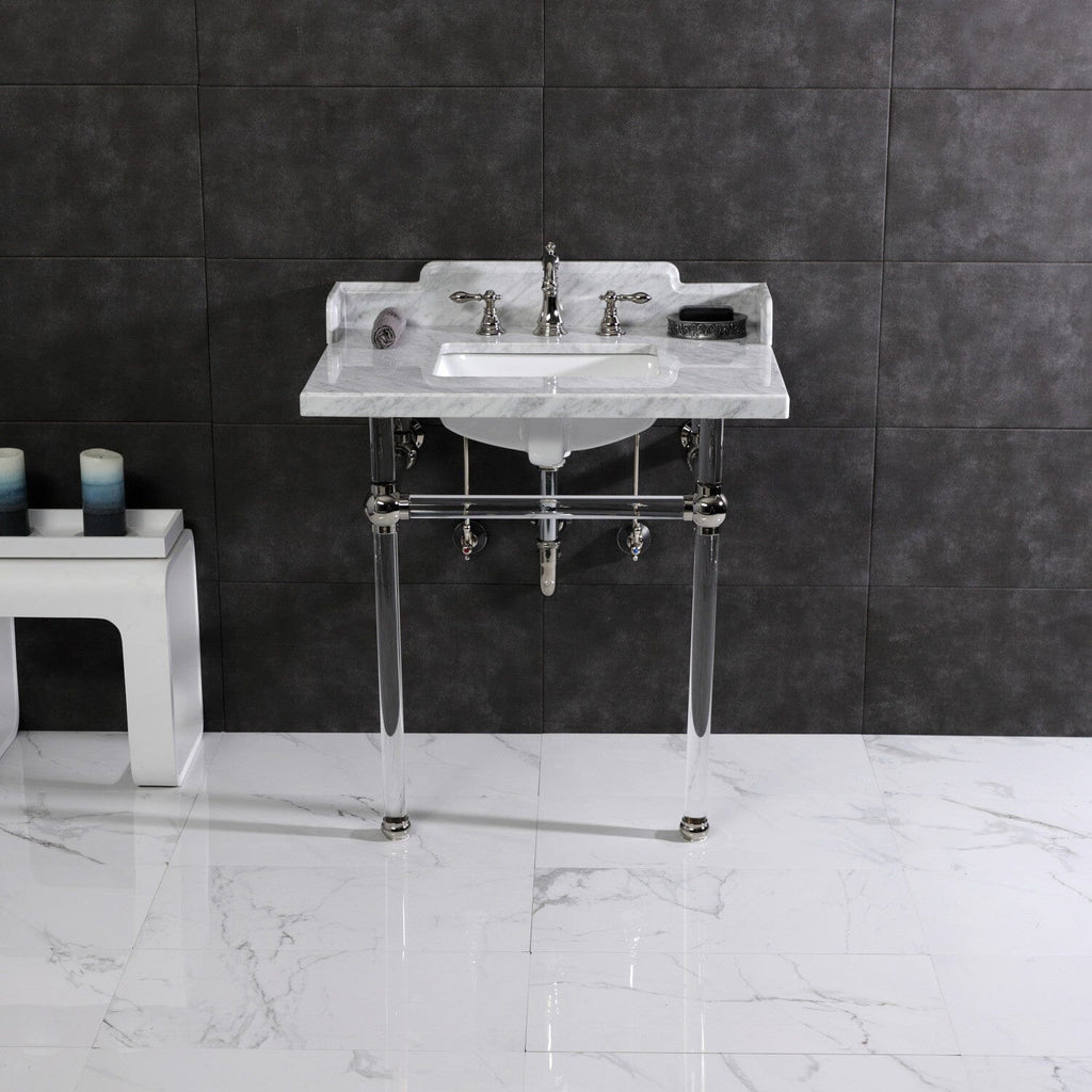 Pemberton 30-Inch Carrara Marble Console Sink with Acrylic Legs (8-Inch, 3-Hole)