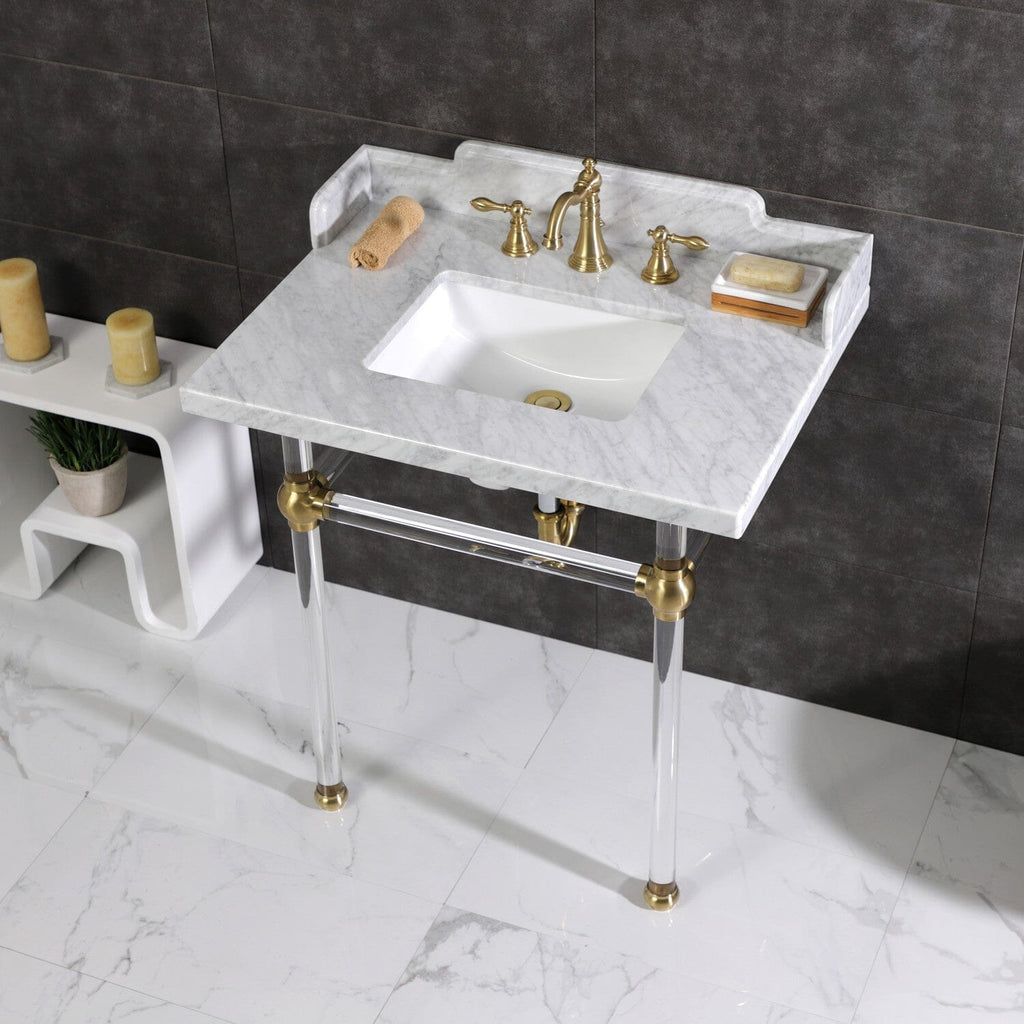 Pemberton 30-Inch Carrara Marble Console Sink with Acrylic Legs (8-Inch, 3-Hole)