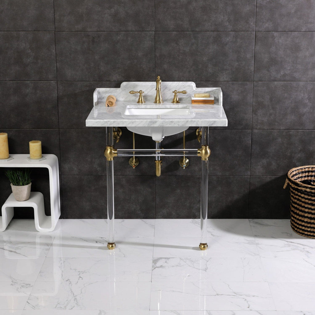Pemberton 30-Inch Carrara Marble Console Sink with Acrylic Legs (8-Inch, 3-Hole)