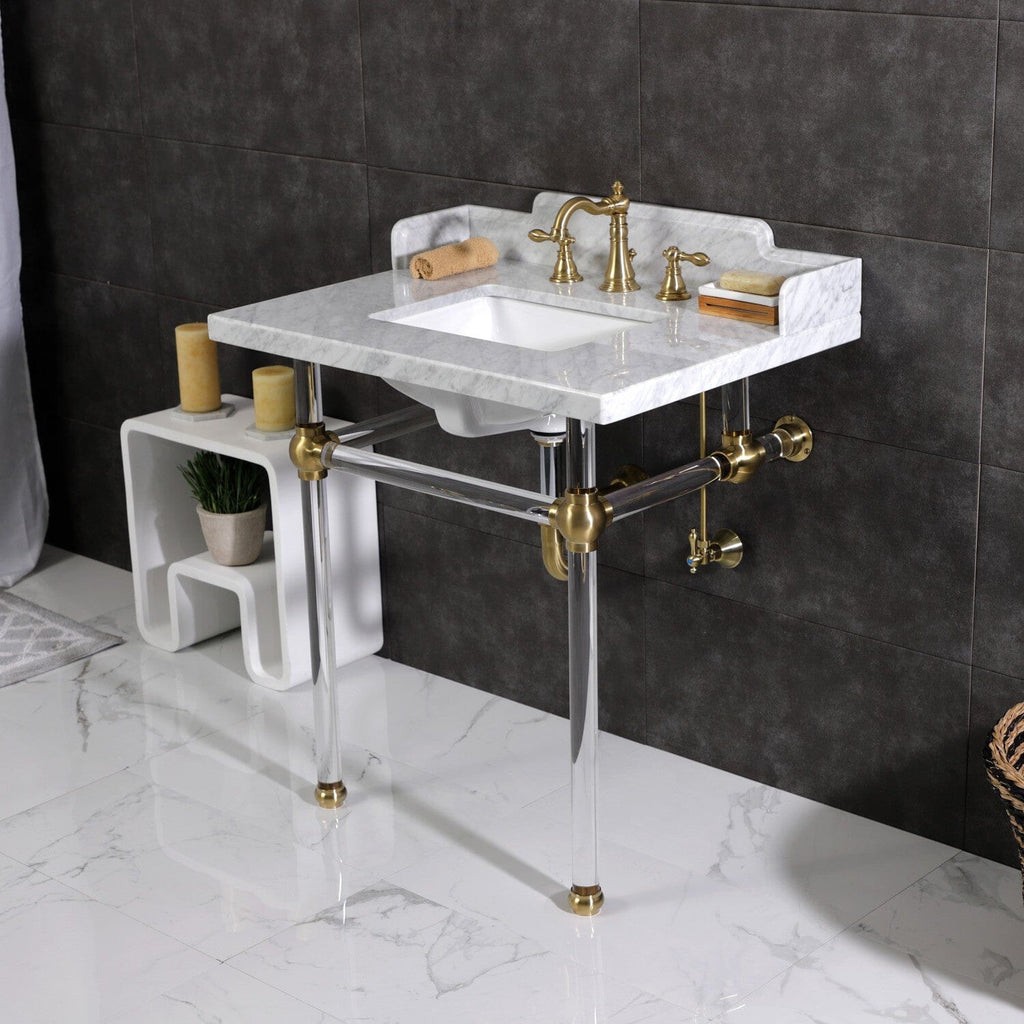 Pemberton 30-Inch Carrara Marble Console Sink with Acrylic Legs (8-Inch, 3-Hole)