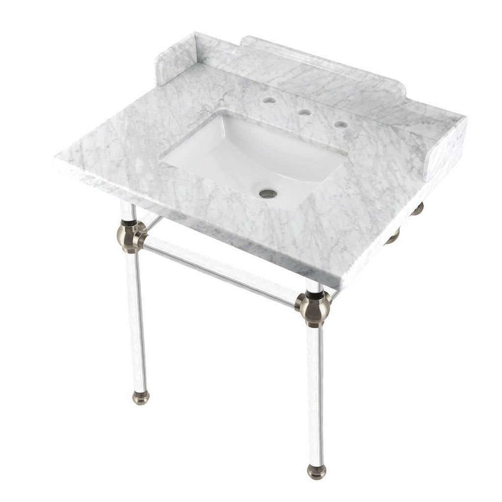 Pemberton 30-Inch Carrara Marble Console Sink with Acrylic Legs (8-Inch, 3-Hole)