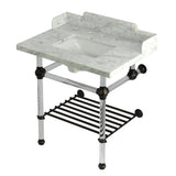 Pemberton 30-Inch Carrara Marble Console Sink with Acrylic Legs and Shelf (8-Inch, 3-Hole)