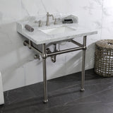 Pemberton 30-Inch Carrara Marble Console Sink with Brass Legs (8-Inch, 3-Hole)
