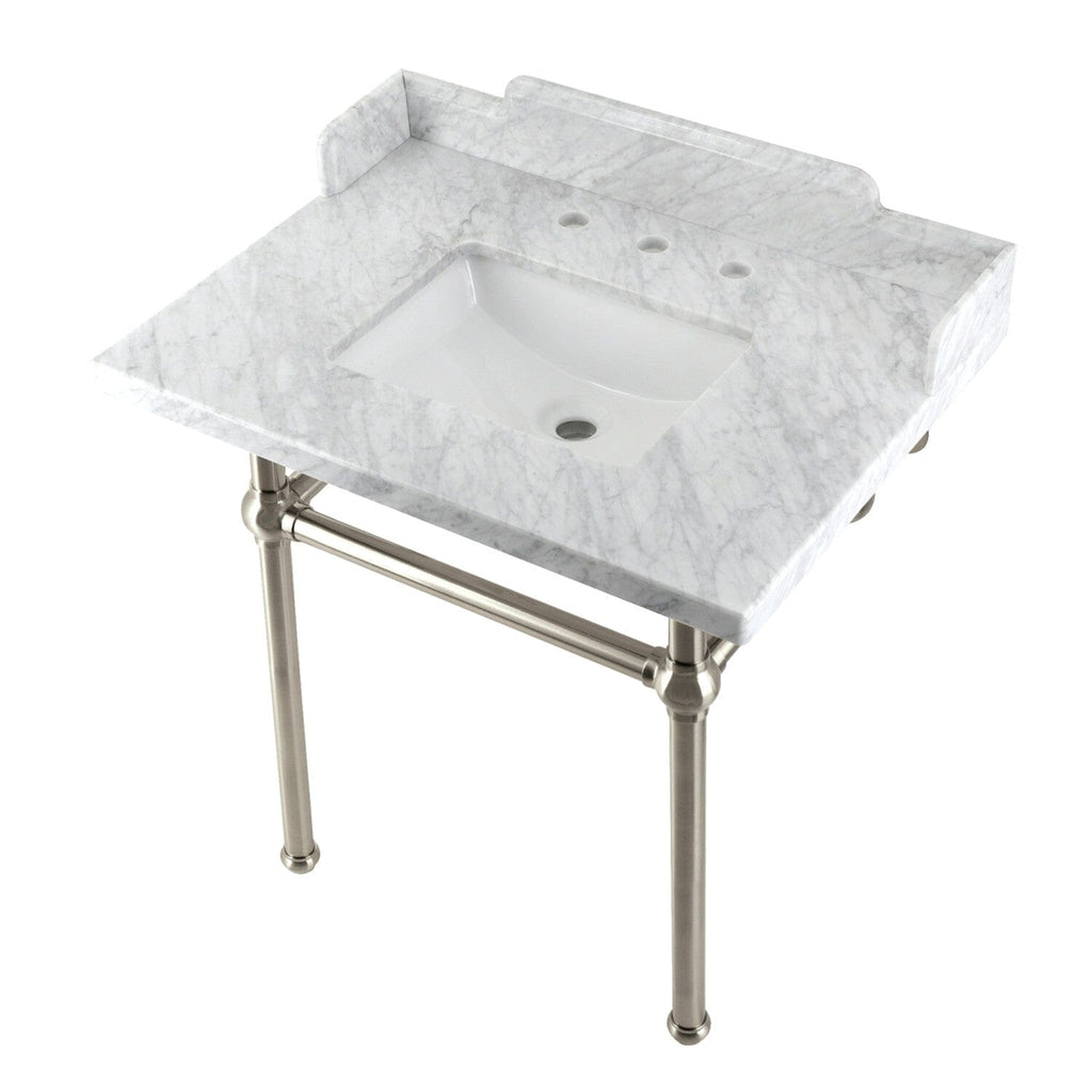 Pemberton 30-Inch Carrara Marble Console Sink with Brass Legs (8-Inch, 3-Hole)