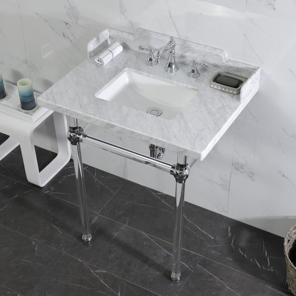 Pemberton 30-Inch Carrara Marble Console Sink with Acrylic Legs (8-Inch, 3-Hole)