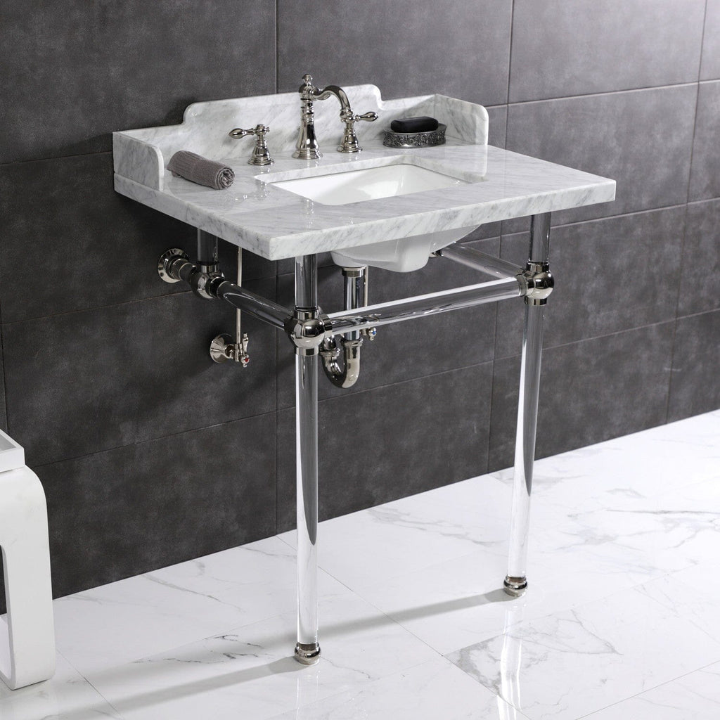 Pemberton 30-Inch Carrara Marble Console Sink with Acrylic Legs (8-Inch, 3-Hole)