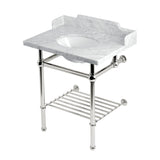 Pemberton 30-Inch Carrara Marble Console Sink with Brass Legs and Shelf (8-Inch, 3-Hole)