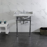 Pemberton 30-Inch Carrara Marble Console Sink with Brass Legs (8-Inch, 3-Hole)